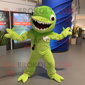 Lime Green Shark mascot costume character dressed with a Leggings and Scarf clips