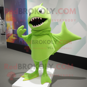 Lime Green Shark mascot costume character dressed with a Leggings and Scarf clips