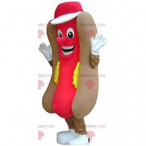 Reusachtige hotdogmascotte, straatvoedselkostuum, sandwich -