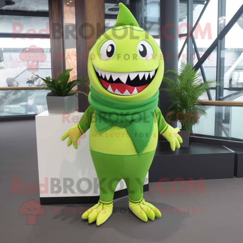 Lime Green Shark mascot costume character dressed with a Leggings and Scarf clips