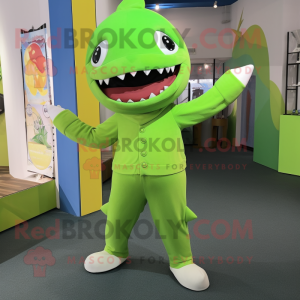 Lime Green Shark mascot costume character dressed with a Leggings and Scarf clips
