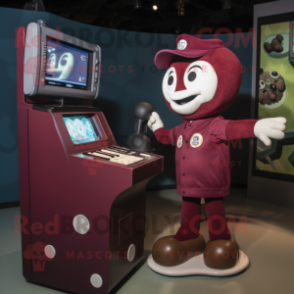 Maroon Computer mascot costume character dressed with a Button-Up Shirt and Watches