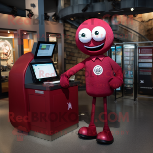 Maroon Computer mascot costume character dressed with a Button-Up Shirt and Watches