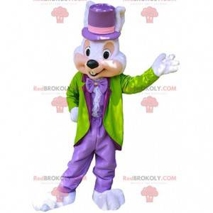 Elegant bunny mascot, well dressed, colorful bunny costume -