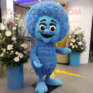 Sky Blue Bouquet Of Flowers mascot costume character dressed with a Mini Dress and Cufflinks