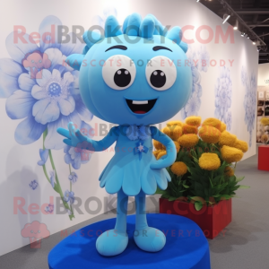 Sky Blue Bouquet Of Flowers mascot costume character dressed with a Mini Dress and Cufflinks