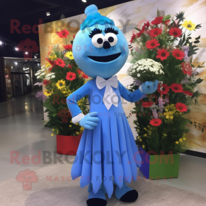 Sky Blue Bouquet Of Flowers mascot costume character dressed with a Mini Dress and Cufflinks