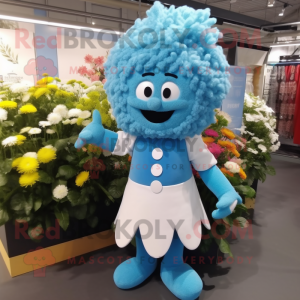 Sky Blue Bouquet Of Flowers mascot costume character dressed with a Mini Dress and Cufflinks