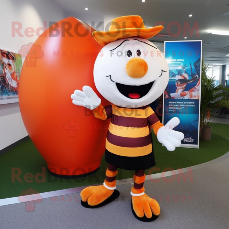 Orange Zebra mascot costume character dressed with a Rugby Shirt and Beanies Orange Zebra mascot costume character dressed with a Rugby Shirt and Beanies