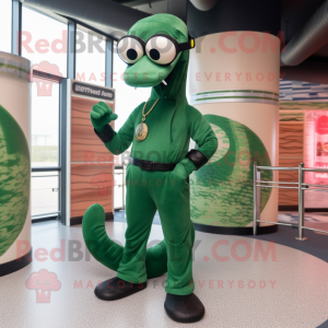Forest Green Titanoboa mascot costume character dressed with a Skinny Jeans and Sunglasses