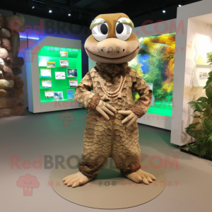 Brown Anaconda mascot costume character dressed with a Trousers and Necklaces