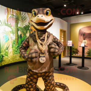Brown Anaconda mascot costume character dressed with a Trousers and Necklaces
