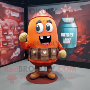 Rust Grenade mascot costume character dressed with a Mini Dress and Pocket squares