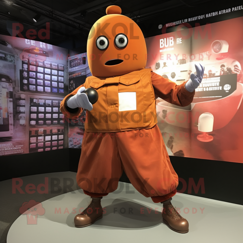 Rust Grenade mascot costume character dressed with a Mini Dress and Pocket squares Rust Grenade mascot costume character dressed with a Mini Dress and Pocket squares