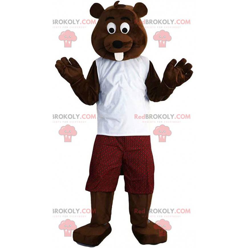 Mascota castor marrón vestida, traje de roedor - Redbrokoly.com