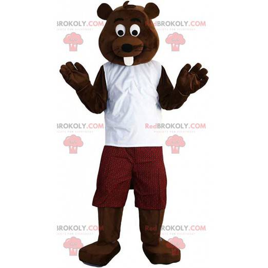 Geklede bruine bever mascotte, knaagdierkostuum - Redbrokoly.com