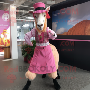 Pink Boer Goat mascot costume character dressed with a A-Line Skirt and Cufflinks