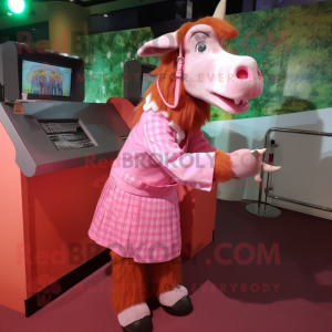 Pink Boer Goat mascot costume character dressed with a A-Line Skirt and Cufflinks