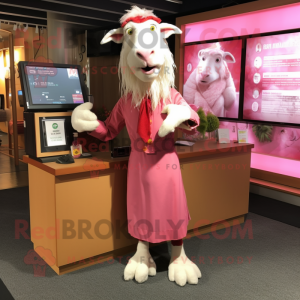 Pink Boer Goat mascot costume character dressed with a A-Line Skirt and Cufflinks