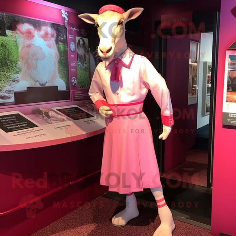 Pink Boer Goat mascot costume character dressed with a A-Line Skirt and Cufflinks