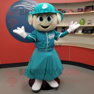 Teal Baseball Glove mascot costume character dressed with a Circle Skirt and Gloves