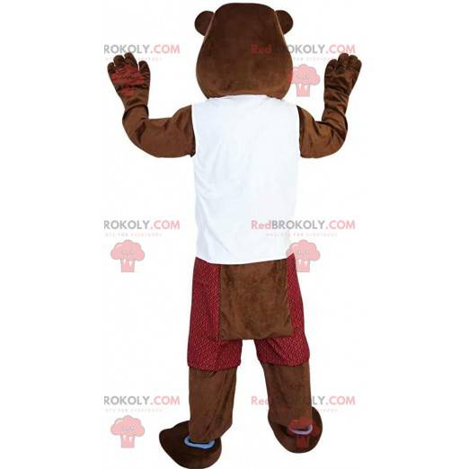Maskot hnědý bobr oblečený, kostým hlodavce - Redbrokoly.com