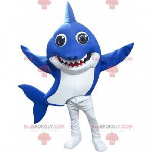 Mascotte de requin bleu et blanc, costume de la mer -