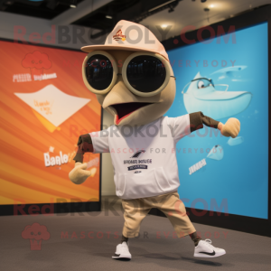 Tan Swordfish mascot costume character dressed with a Running Shorts and Sunglasses