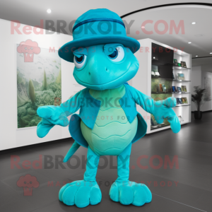 Cyan Turtle maskot kostume...