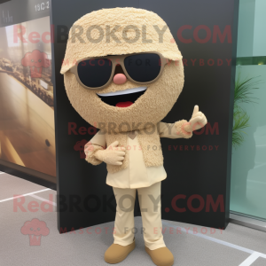 Beige Fried Rice mascot costume character dressed with a Shorts and Sunglasses