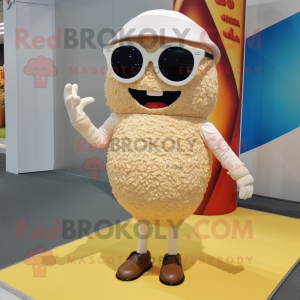 Beige Fried Rice mascot costume character dressed with a Shorts and Sunglasses