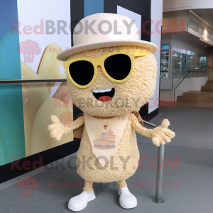 Beige Fried Rice mascot costume character dressed with a Shorts and Sunglasses