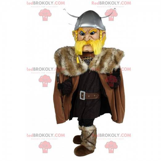 Blond Viking mascotte, vechtende man, Vikingkostuum -