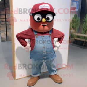 Maroon Alliance mascot costume character dressed with a Denim Shirt and Eyeglasses