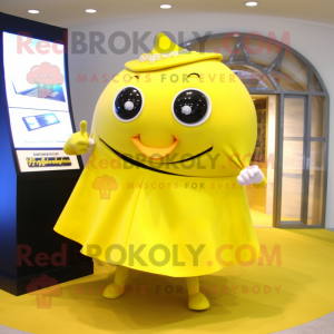 Lemon Yellow Stingray mascot costume character dressed with a Wrap Skirt and Bracelet watches