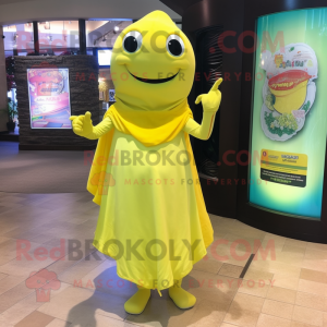 Lemon Yellow Stingray mascot costume character dressed with a Wrap Skirt and Bracelet watches