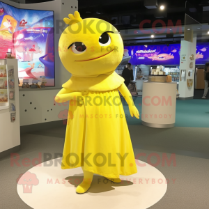 Lemon Yellow Stingray mascot costume character dressed with a Wrap Skirt and Bracelet watches