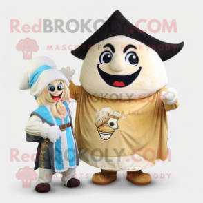 Cream Pirate mascot costume character dressed with a A-Line Dress and Cummerbunds