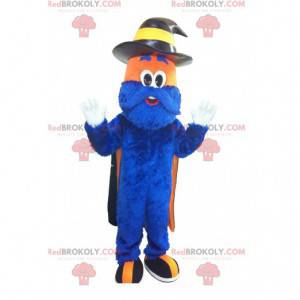 Mascotte de bonhomme poilu bleu et orange - Redbrokoly.com