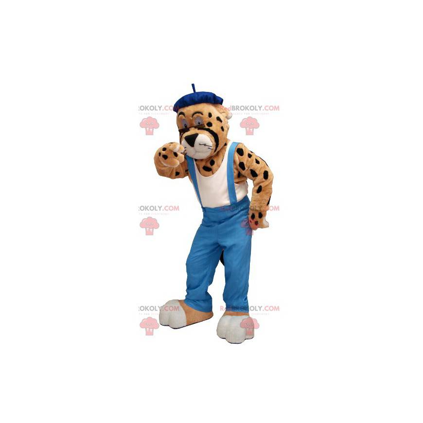 Mascotte de léopard de guépard en salopette - Redbrokoly.com