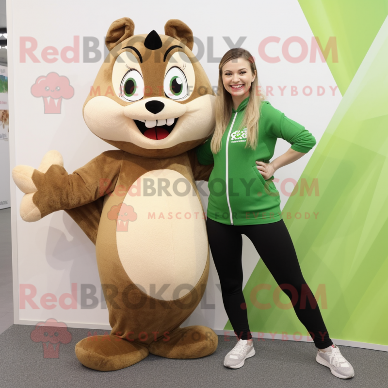 Olive Chipmunk mascot costume character dressed with a Yoga Pants and Coin purses Olive Chipmunk mascot costume character dressed with a Yoga Pants and Coin purses