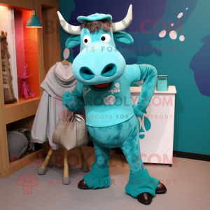 Teal Beef Stroganoff mascot costume character dressed with a Leggings and Handbags
