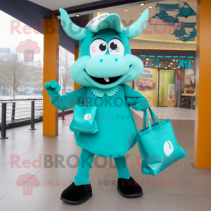 Teal Beef Stroganoff mascot costume character dressed with a Leggings and Handbags