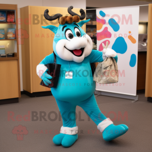 Teal Beef Stroganoff mascot costume character dressed with a Leggings and Handbags