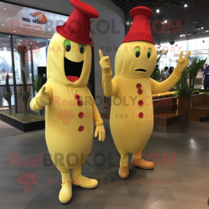 Gold Pepper mascot costume character dressed with a Skinny Jeans and Berets