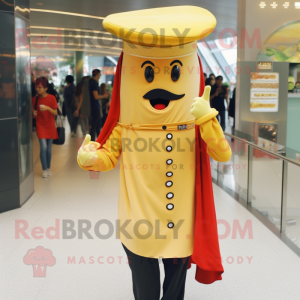 Gold Pepper mascot costume character dressed with a Skinny Jeans and Berets