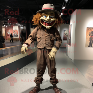 Brown Evil Clown mascot costume character dressed with a Skinny Jeans and Hats