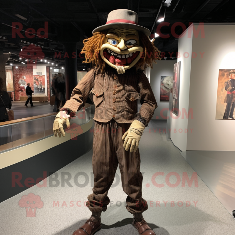 Brown Evil Clown mascot costume character dressed with a Skinny Jeans and Hats Brown Evil Clown mascot costume character dressed with a Skinny Jeans and Hats