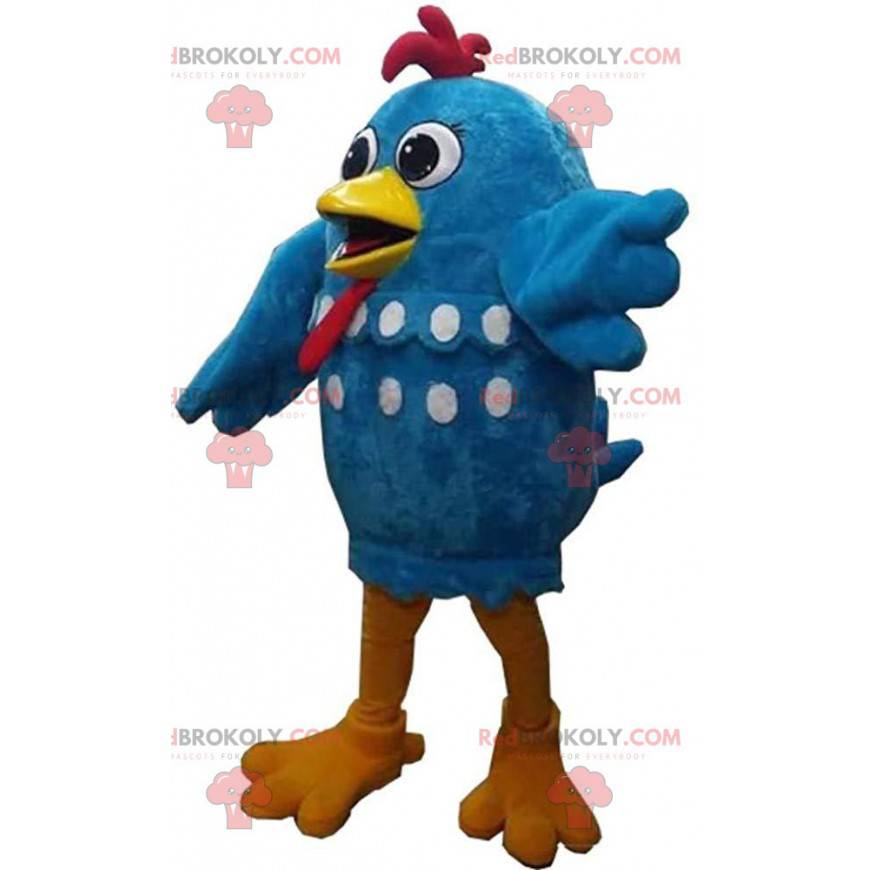 Mascote de galinha azul, gigante e divertido, fantasia de