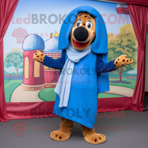 Blue Hot Dogs mascot costume character dressed with a Cargo Pants and Shawls